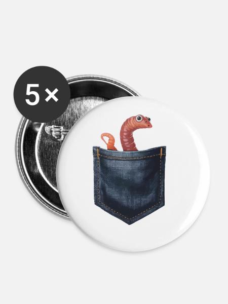 Wurm - Buttons groß 56 mm (5er Pack) - Weiß