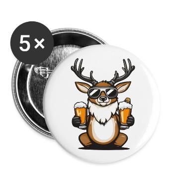 Cerf Après-Ski Bière Bande Dessinée - Lot de 5 grands badges (56 mm) - blanc - Devant