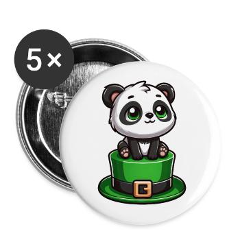 St. Patrick's Day Panda mit Zylinder und Kleeblatt - Buttons groß 56 mm (5er Pack) - Weiß - Vorne