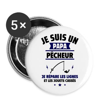Papa pêcheur,Cadeau fête des pères - Lot de 5 grands badges (56 mm) - blanc - Devant