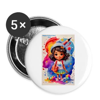 Fashion & More "School Enrollment 2025" 🎒📏🍎😎❣️ - Buttons large 2.2''/56 mm (5-pack) - white - Front