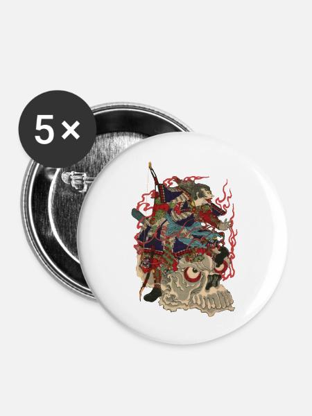 Skull Samurai - Buttons groß 56 mm (5er Pack) - Weiß