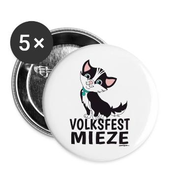 Volksfest Mieze - Buttons groß 56 mm (5er Pack) - Weiß - Vorne