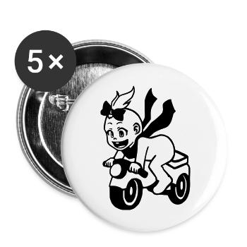 Mädchen auf Motorrad - Buttons groß 56 mm (5er Pack) - Weiß - Vorne
