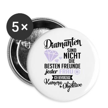 Fotografin: Diamanten? ich will Kamera & Objektive - Buttons groß 56 mm (5er Pack) - Weiß - Vorne