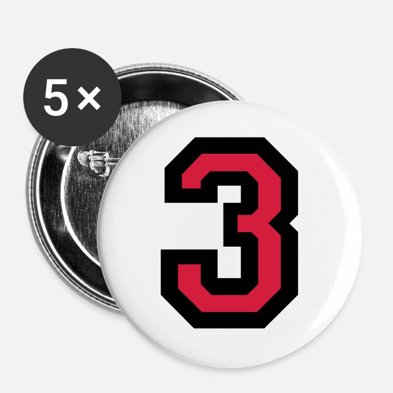 Number Three - The number 3 - Buttons large 2.2''/56 mm (5-pack) - white