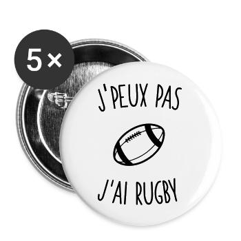 J'peux pas j'ai rugby 1c - Lot de 5 grands badges (56 mm) - blanc - Devant