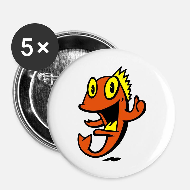 marine smiling fish - Buttons large 2.2''/56 mm (5-pack) - white