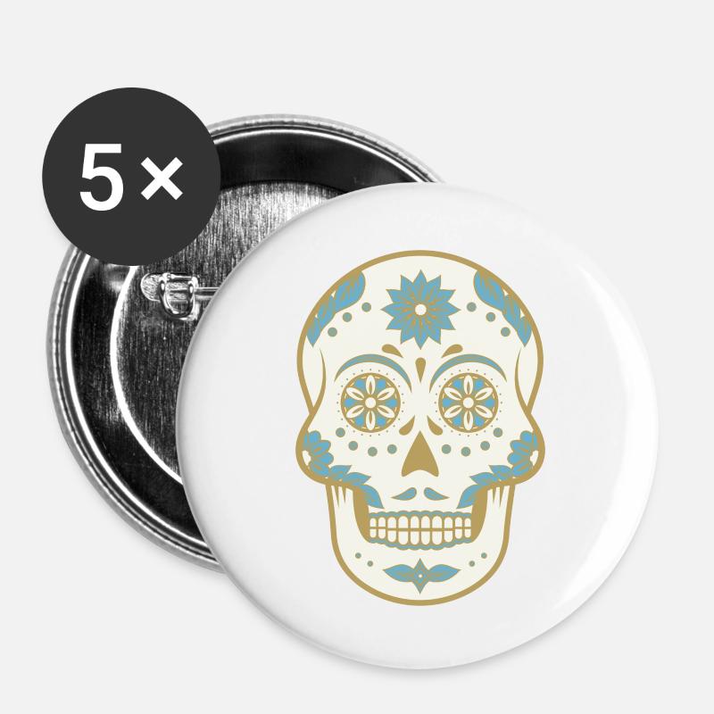 Sugar Skull - Buttons large 2.2''/56 mm (5-pack) - white