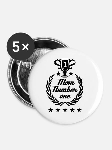 Mom number one - Buttons groß 56 mm (5er Pack) - Weiß