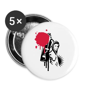 Graffiti sprayer mit Sprühdose im Graffiti Stil - Buttons groß 56 mm (5er Pack) - Weiß - Vorne