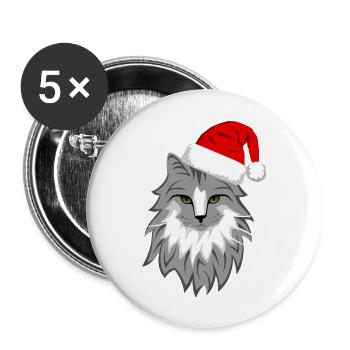 Graue Katze Weihnachten - Buttons groß 56 mm (5er Pack) - Weiß - Vorne