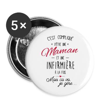 Maman et Infirmière - Lot de 5 grands badges (56 mm) - blanc - Devant