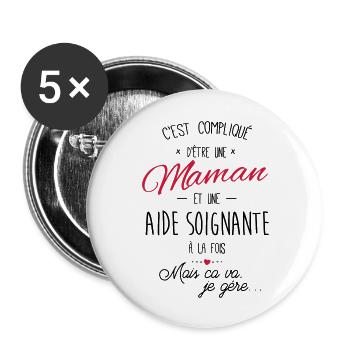 maman et Aide soignante - Lot de 5 grands badges (56 mm) - blanc - Devant