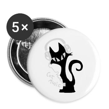 Cat Katzen Musik Headphones Kopfhörer Musik - Buttons groß 56 mm (5er Pack) - Weiß - Vorne