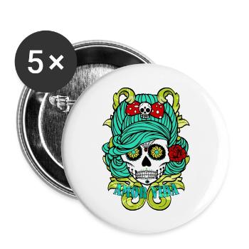 amor vida skull - Lot de 5 grands badges (56 mm) - blanc - Devant