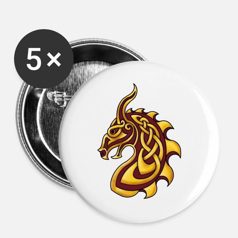 Celtic Dragon Rotgold - Buttons groß 56 mm (5er Pack) - Weiß