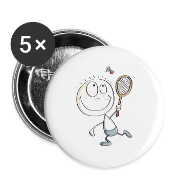 Lustiges Badminton Spieler Strichmännchen - Buttons groß 56 mm (5er Pack) - Weiß - Vorne