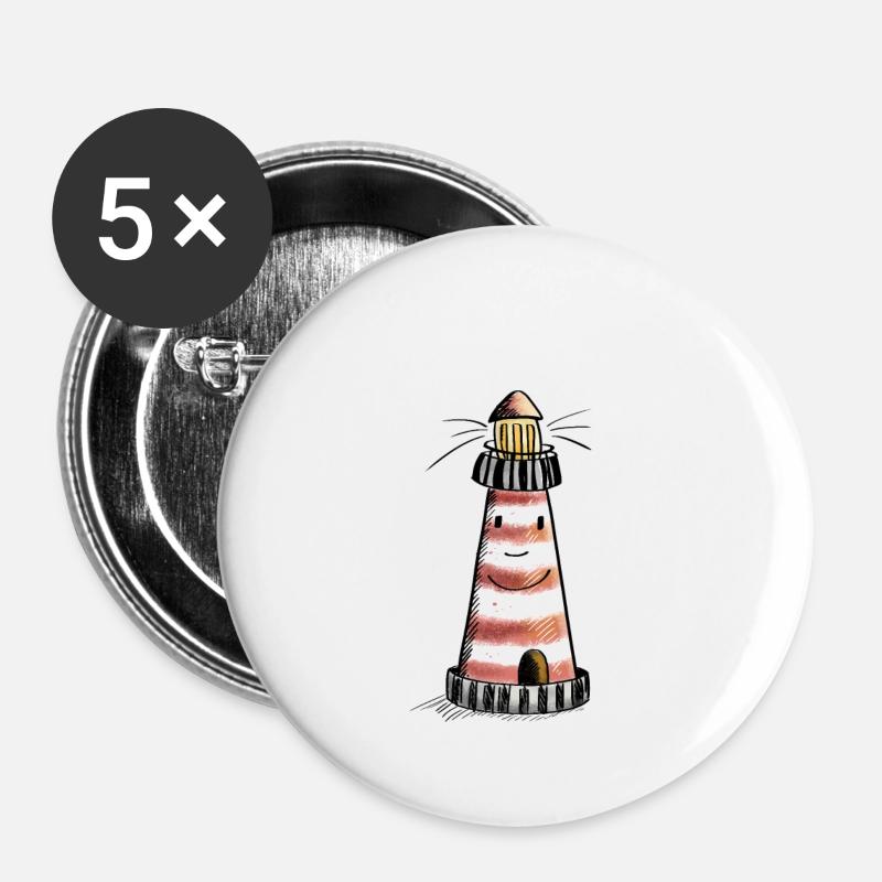 Funny North Sea lighthouse cartoon - Buttons large 2.2''/56 mm (5-pack) - white