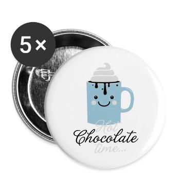 Tasse Mignon drôle avec i love chocolat chaud avec - Lot de 5 grands badges (56 mm) - blanc - Devant