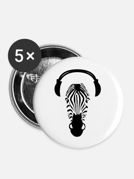 Zebra with Headphones - Buttons groß 56 mm (5er Pack) - Weiß