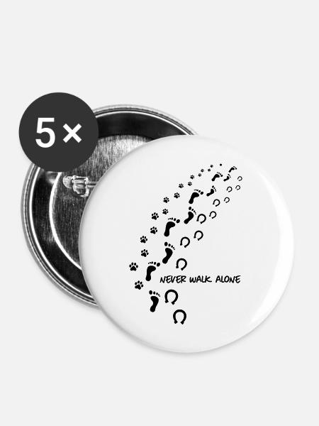 never walk alone hund pferd - Buttons groß 56 mm (5er Pack) - Weiß