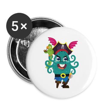 Piratenmonster - Buttons groß 56 mm (5er Pack) - Weiß - Vorne