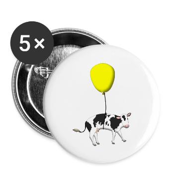 Eine Kuh hängt an einem Ballon - Buttons groß 56 mm (5er Pack) - Weiß - Vorne