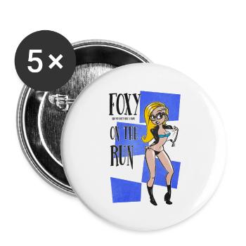 Nerd Geek Hipster Retro Pinup Blonde (blue bg) - Buttons large 2.2''/56 mm (5-pack) - white - Front
