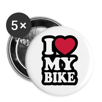 I love my bike - Ich liebe mein Motorrad - Buttons groß 56 mm (5er Pack) - Weiß - Vorne