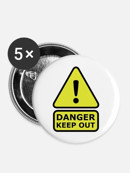 Danger Keep Out - Buttons groß 56 mm (5er Pack) - Weiß