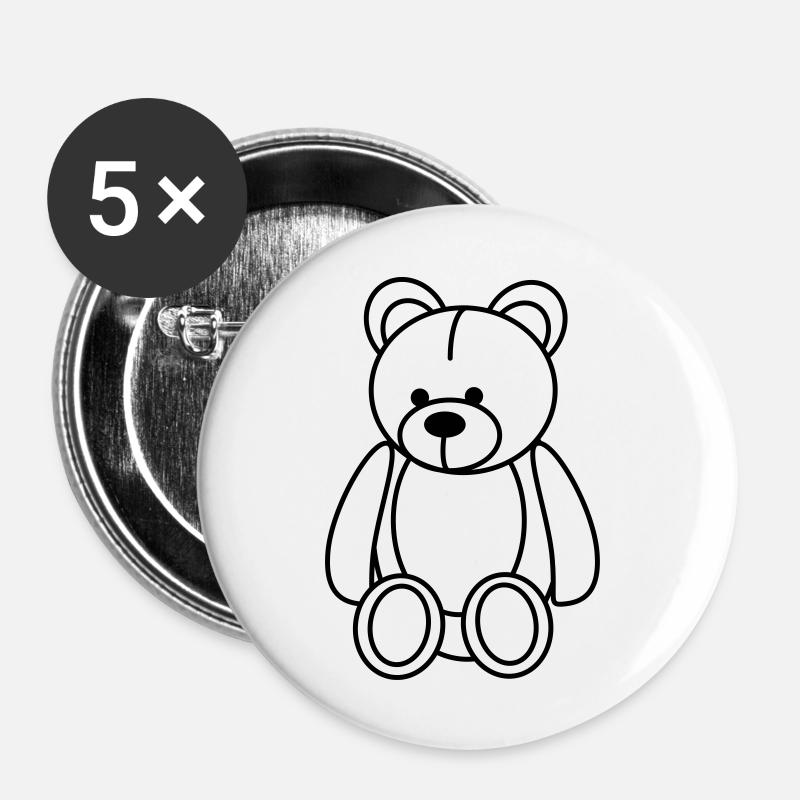 ours en peluche - Lot de 5 grands badges (56 mm) - blanc