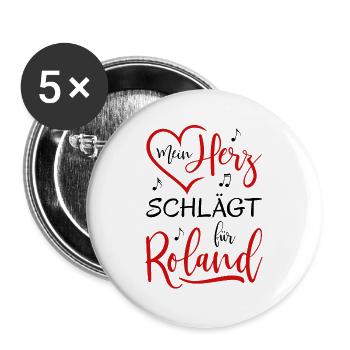 Mon cœur bat pour Roland - Lot de 5 grands badges (56 mm) - blanc - Devant