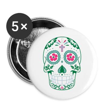 tete de mort mexicaine - Lot de 5 grands badges (56 mm) - blanc - Devant