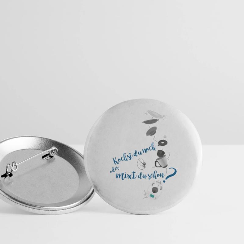 Kochst du noch oder mixt du schon? oder Kochen 2.0 Buttons groß 56 mm (5er Pack)