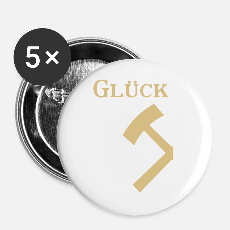 Partnershirt - Glück Auf! - Glück - Buttons groß 56 mm (5er Pack) - Weiß