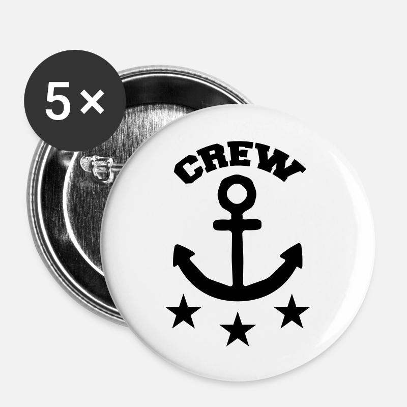 Crew text with anchor and 3 stars for sailing teams - Buttons large 2.2''/56 mm (5-pack) - white