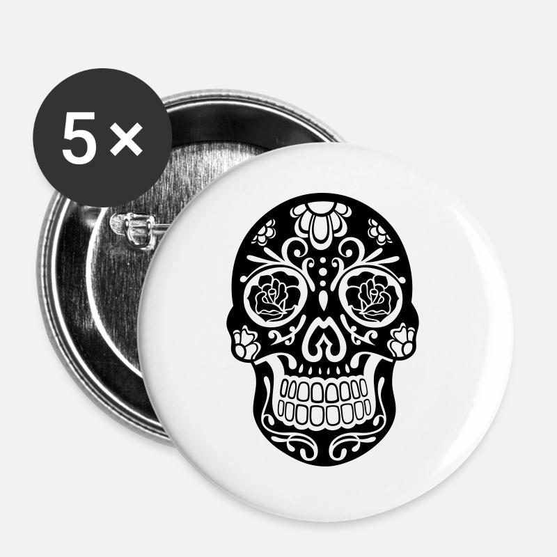 Sugar Skull Floral – Día de los Muertos Skull Blac - Buttons large 2.2''/56 mm (5-pack) - white