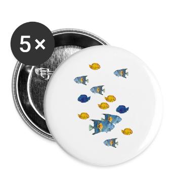 Fischschwarm - Buttons groß 56 mm (5er Pack) - Weiß - Vorne