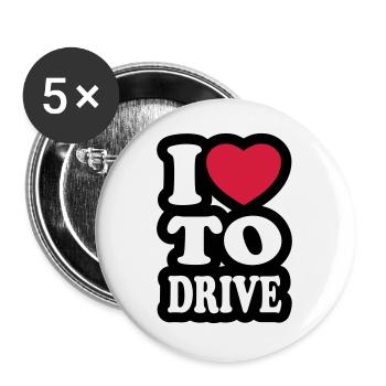 I love to drive - J'aime conduire - Lot de 5 grands badges (56 mm) - blanc - Devant