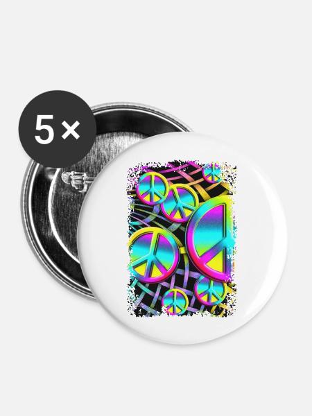 colourful PEACE web - Buttons groß 56 mm (5er Pack) - Weiß