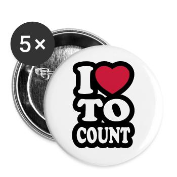 I love to count - Ich liebe es zu zählen - Buttons groß 56 mm (5er Pack) - Weiß - Vorne