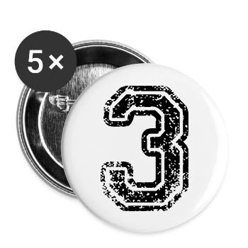 3 - Nummer - Buttons groß 56 mm (5er Pack) - Weiß - Vorne