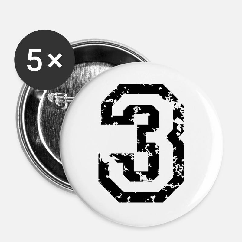 The Number Three - No. 3 (two-color) white - Buttons large 2.2''/56 mm (5-pack) - white