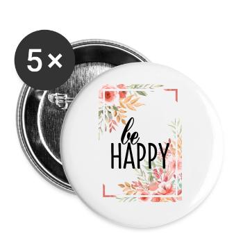 BE HAPPY - Buttons groß 56 mm (5er Pack) - Weiß - Vorne