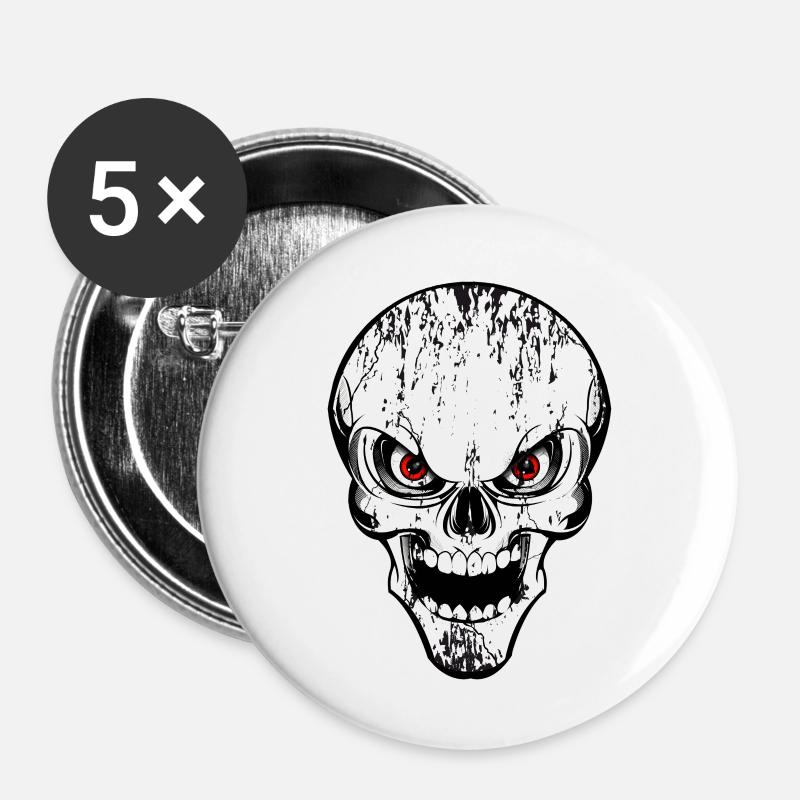 skull grunge style - Buttons large 2.2''/56 mm (5-pack) - white