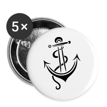 Anker Tattoo Ahoi Kapitän Sportler - Buttons groß 56 mm (5er Pack) - Weiß - Vorne