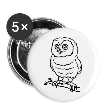 Schöne süße Eule auf einem Ast - Buttons groß 56 mm (5er Pack) - Weiß - Vorne