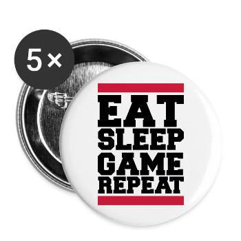 eat sleep game repeat - Buttons groß 56 mm (5er Pack) - Weiß - Vorne