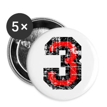 Zahl 3 (Vintage Rot) 3. Geburtstag Nr. 3 - Buttons groß 56 mm (5er Pack) - Weiß - Vorne